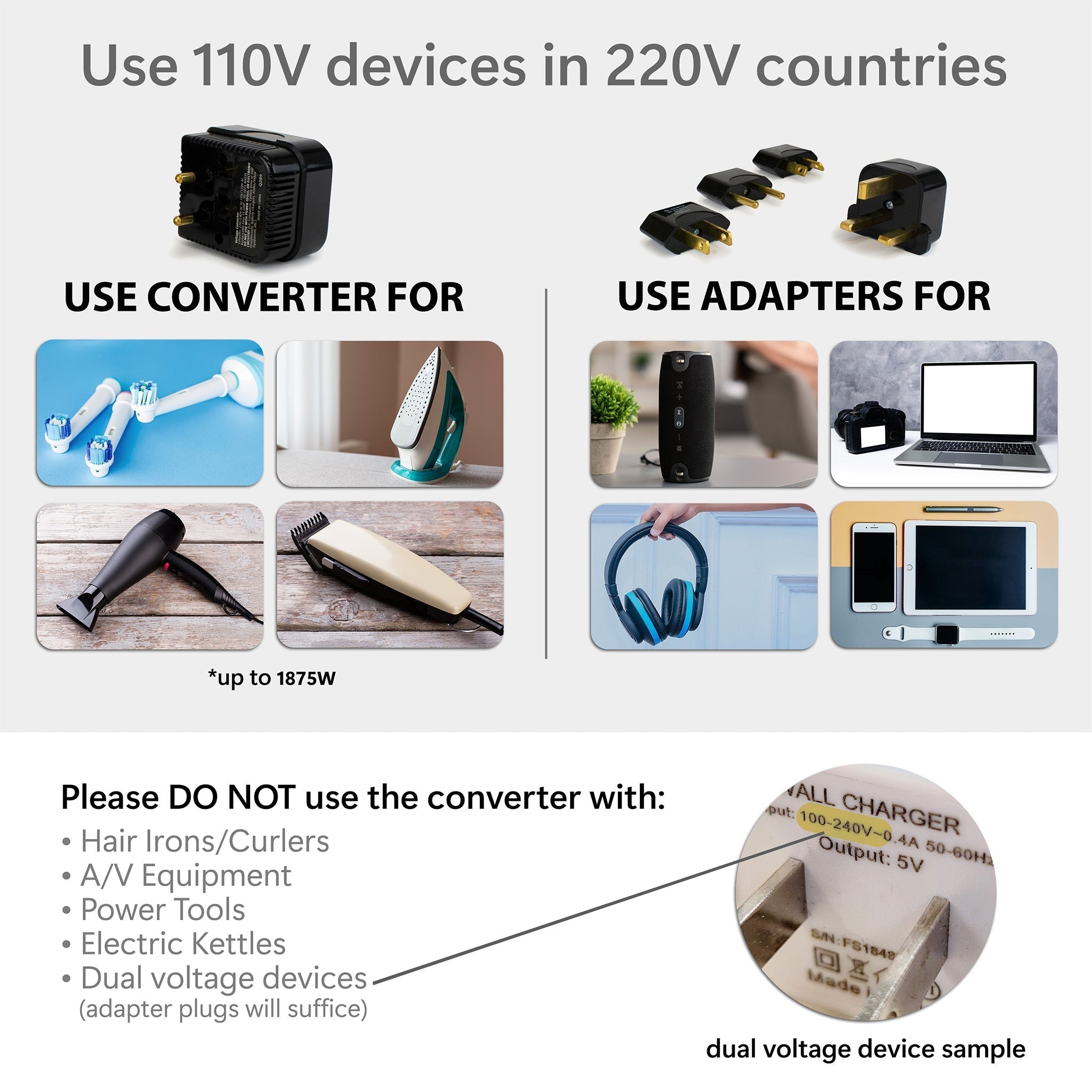 Step-Down Travel Voltage Converter and Adapter Kit with Pouch